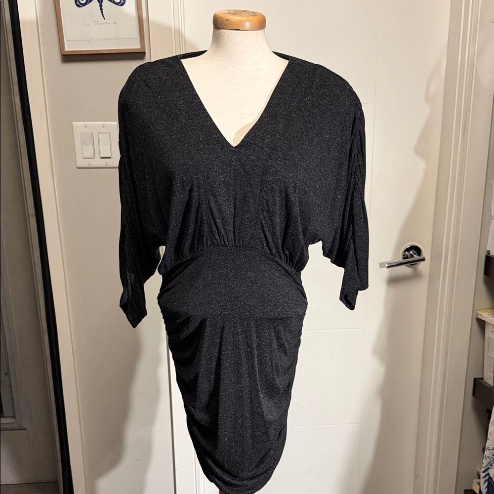 Elegant Vintage 2000 Rouched Black V-Neck Dress